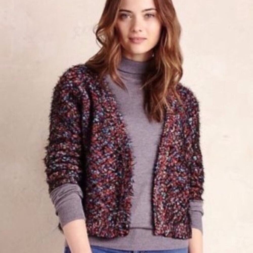 La Fee Verte Open Front Cropped Confetti Stitched Cardigan Women XS Eyelash
